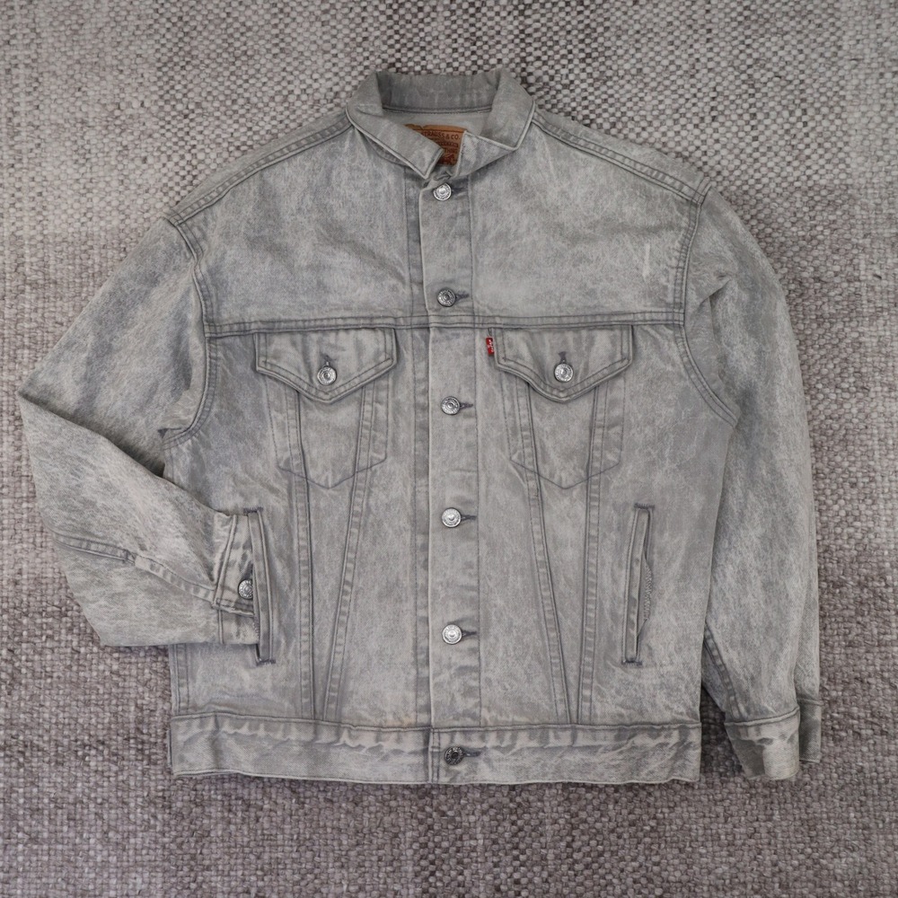 Vintage Levis Grey Acid Wash Denim Trucker Jacket Made in USA Mens Large